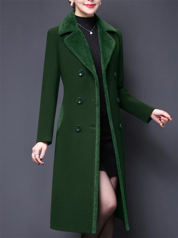 women's double breasted notched lapel midi pea coat jackets