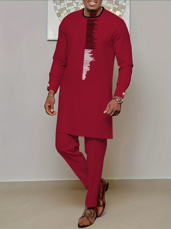 men's casual long sleeved two piece suit mid length top and trousers