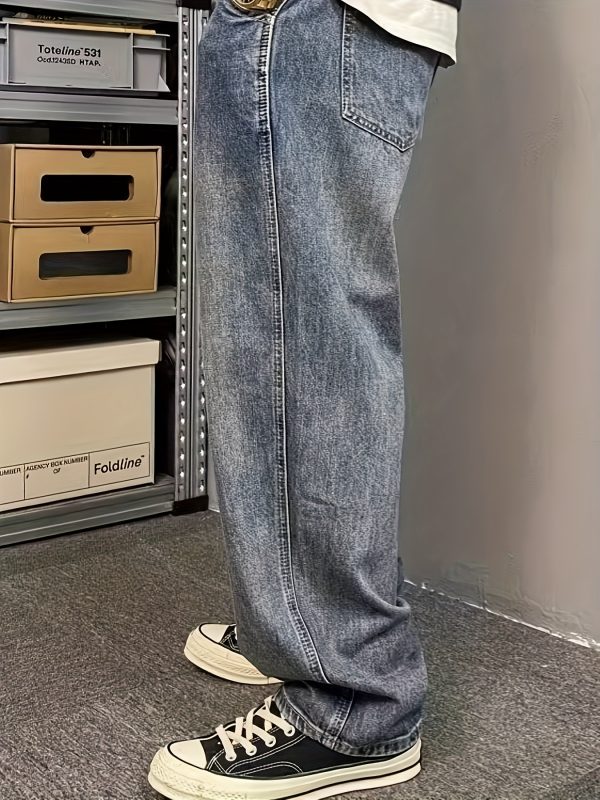 men's loose workwear jeans, american style slightly flared elasticated drawstring dad pants, one piece.