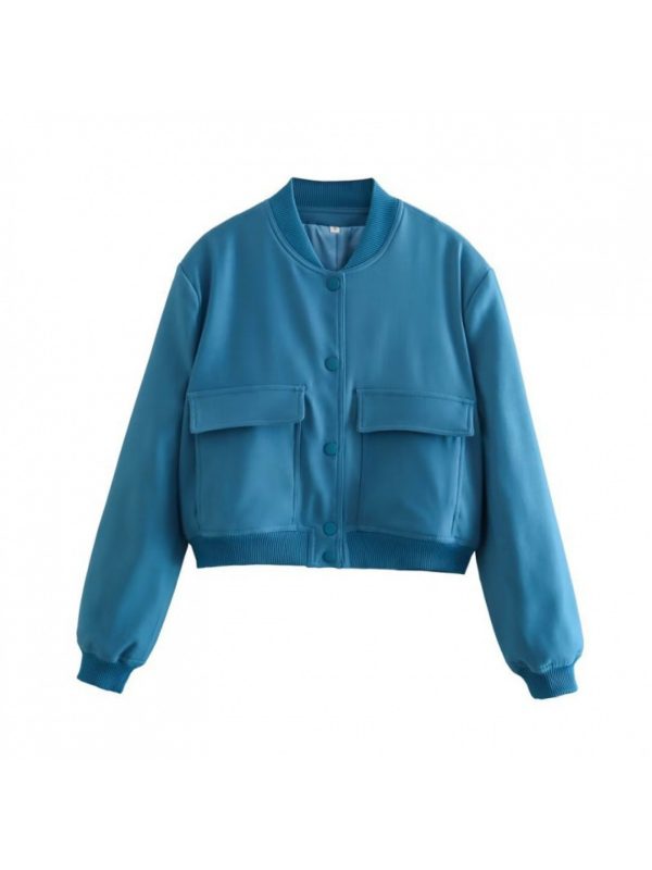 1pc spring and autumn european and american stand collar large pocket unisex style women's