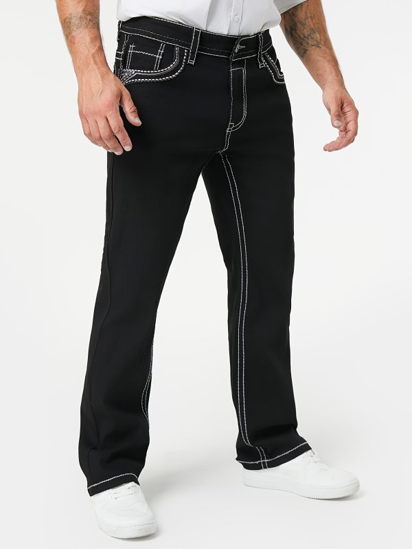 men's casual black denim jeans with details, comfortable mid rise, loose fit, machine washable, perfect for casual attire