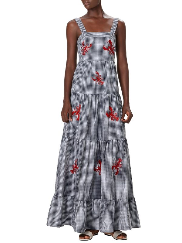 sleeveless square neck embroidered tiered midi slip dress for women