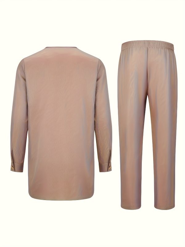 men's casual long sleeved two piece suit mid length top and trousers