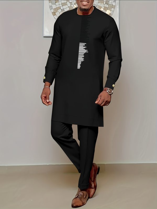 men's casual long sleeved two piece suit mid length top and trousers