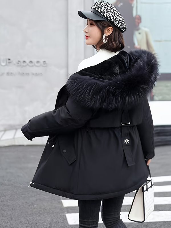 23208 women's casual faux fur lined coat with plush faux fur hood & cuffs machine washable all season outerwear, solid color design for casual attire