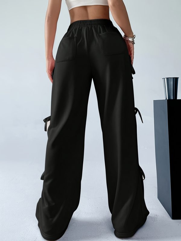 new women's clothing korean elastic waist solid color bow tie trendy y2k fashion casual straight pants