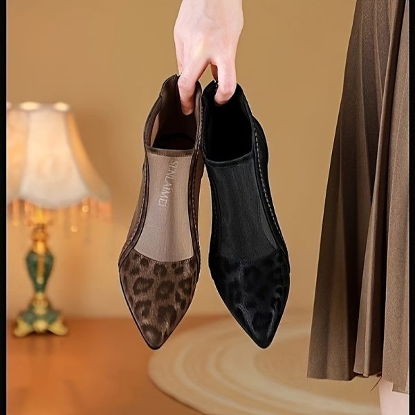 women's retro elegant pointed toe block heel high heels black & leopard print cover & mesh panels with striped detail, zipper closure, breathable summer dress shoes for casual & formal occasions, high heel shoes, formal footwear