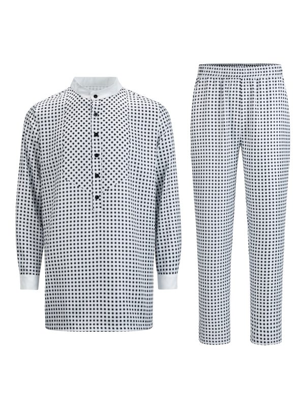 men's casual long sleeved two piece suit mid length top and trousers