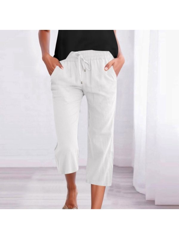 women's casual 3u002f4 length track pants jumpsuit elastic waist with drawstring, side pockets, solid color, all season comfort for lounge & casual attire, casual wear jumpsuit | drawstring waist jumpsuit | smooth texture