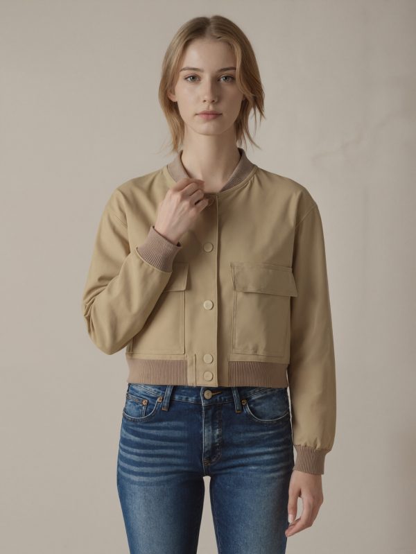 1pc spring and autumn european and american stand collar large pocket unisex style women's