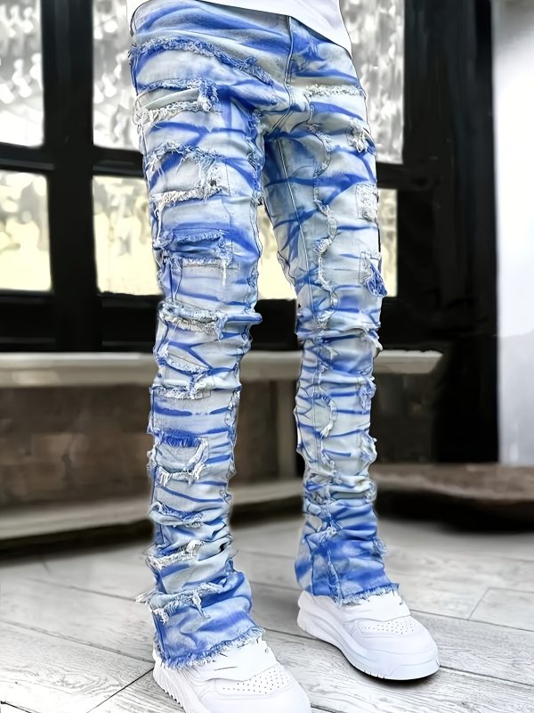 men's fashion creative fringe painted street style jeans