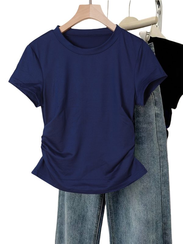women's solid color fitted short sleeve round neck t shirt