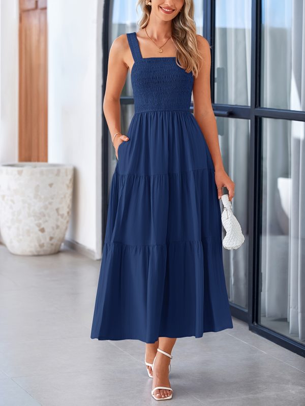 women's strapless cute sleeveless dress with lace edge a line long tassel dress beach sun dress