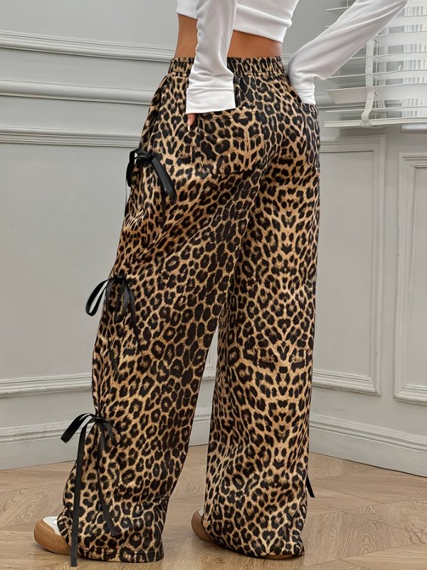 new women's clothing korean elastic waist solid color bow tie trendy y2k fashion casual straight pants