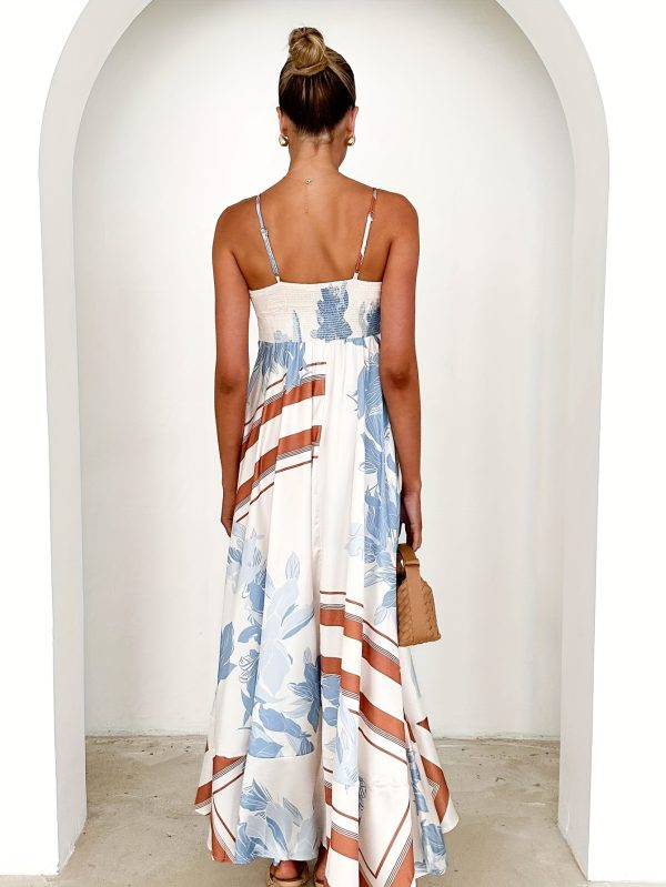 stylish summer floral print sleeveless dress feminine v neck, waist cinching design, elegant ruffled hem, and bold bloom pattern for a chic & sexy look
