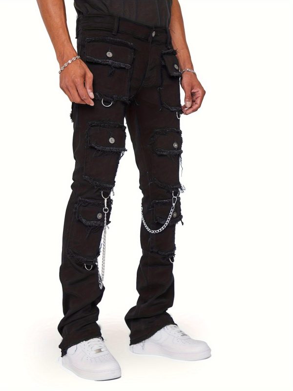 a pair of street style high waisted straight leg denim pants with multiple pockets and a zipper fly, suitable for all seasons, available in sizes s to xxl.