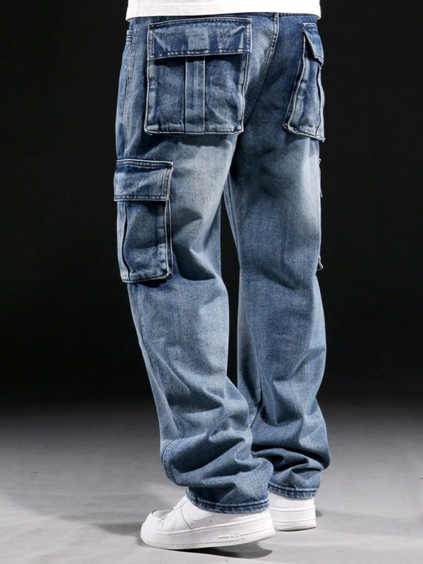 men's heavy duty workwear jeans straight leg fit with multiple utility pockets | all season industrial & everyday pants | machine washable vintage cargo jeans for men