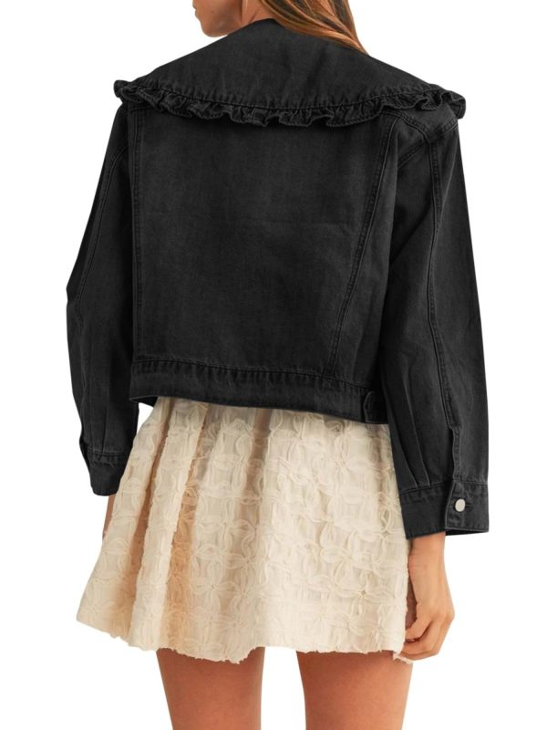 women's casual denim jacket long sleeve, collared shirt coat with pockets, machine washable