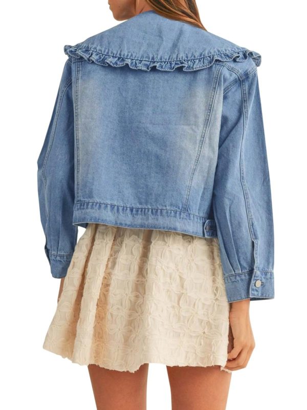 women's casual denim jacket long sleeve, collared shirt coat with pockets, machine washable