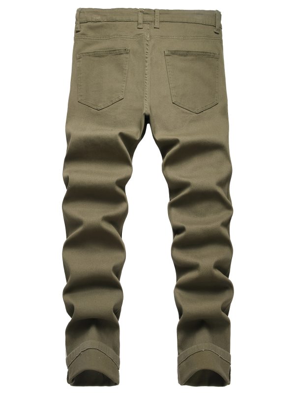 men's slim fit ripped skinny jeans stretch denim biker pants with distressed detailing, olive green, casual streetwear style, machine washable, streetwear jeans | casual style jeans | cotton blend jeans