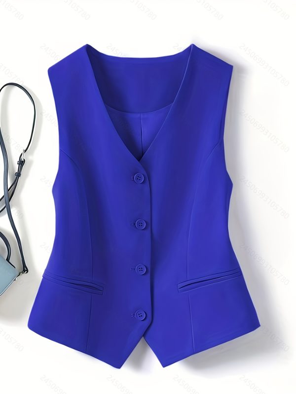 spring and autumn new slim outerwear layered women's shoulder blue short vest