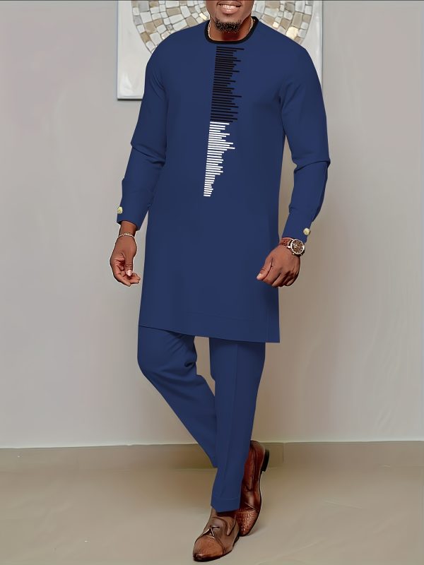 men's casual long sleeved two piece suit mid length top and trousers