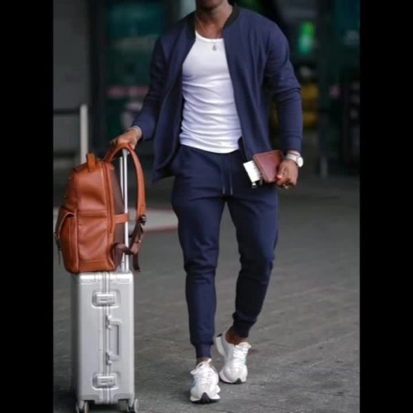 men's casual autumn and winter set fashion version solid color, with pocket zipper and gentleman style, the best men's clothing style