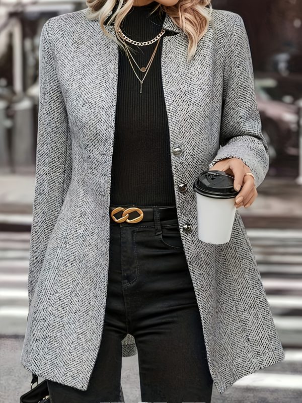 women's beige tweed coat tailored h silhouette jacket, non stretchy mature professional outerwear for office, party, casual formal & everyday chic outerwear, office wear, hshaped silhouette, structured fit, stylish jacket, fashionconscious women