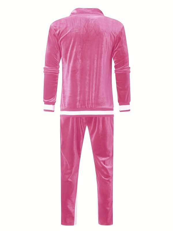 men's velour tracksuit sweatsuit set jogging suits full zip casual jackets pants 2pcs outfit athletic workout