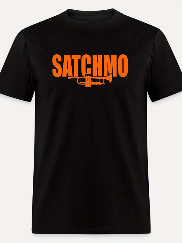 casual style men's black short sleeve graphic t shirt louis armstrong collection, casual cotton knit with