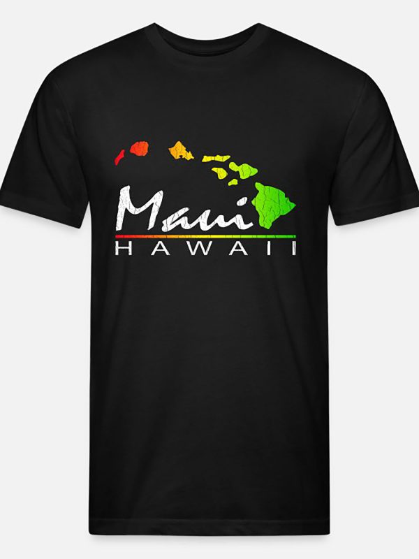 men's maui hawaii distressed graphic t shirt black short sleeve cotton casual tee with vibrant island design, everyday tshirt | bold lettering shirt | glossy texture finish