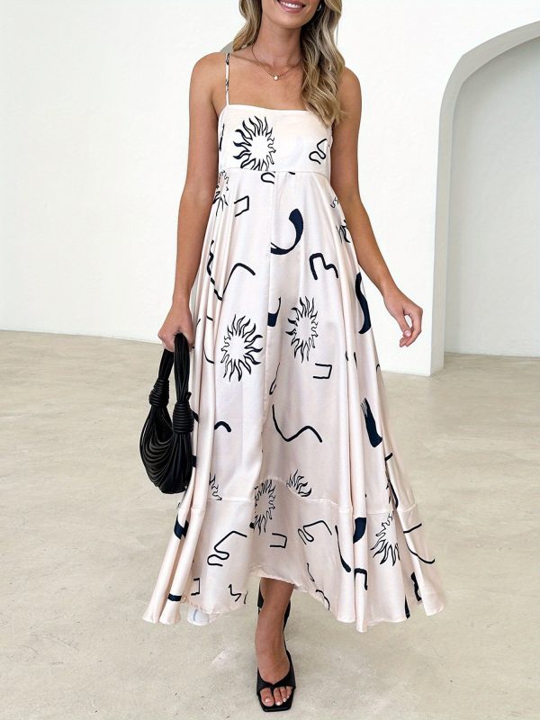 women's long cami dress stripeu002fdot print spaghetti strap backless a line flowy dress
