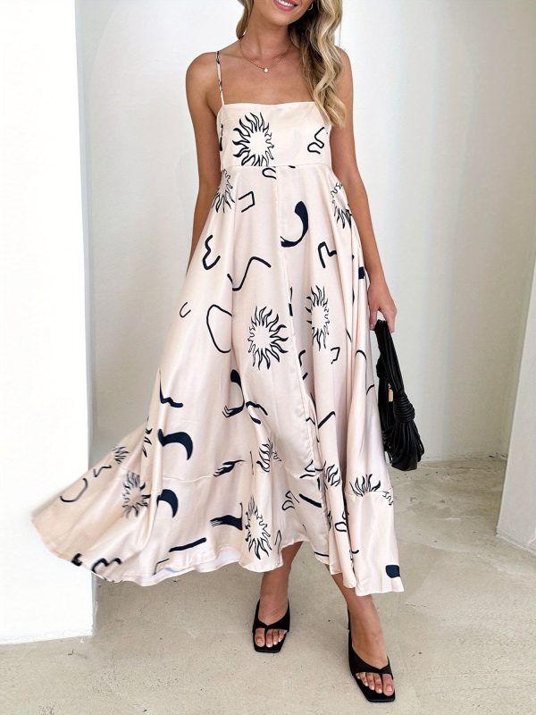 women's long cami dress stripeu002fdot print spaghetti strap backless a line flowy dress