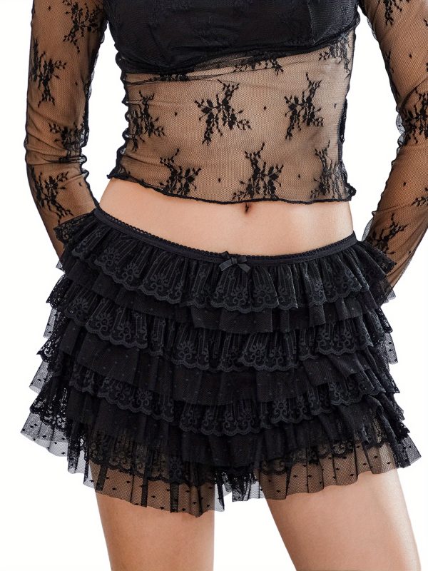 women's elegant lcae shorts, ruffled layered elastic waist lace short pants bloomers streetwear