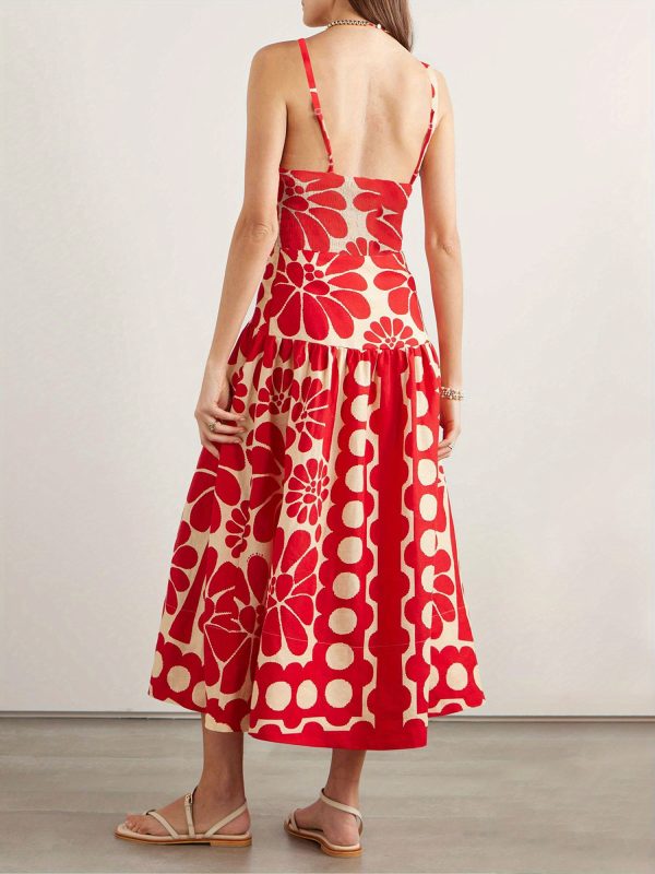 women spaghetti strap sleeveless dress summer floral print backless party dress for vacation cocktail beach streetwear