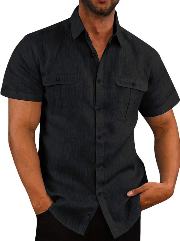 mens button shirts casual short sleeve lapel collar solid color shirts summer tops 9pcs