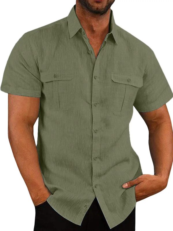 mens button shirts casual short sleeve lapel collar solid color shirts summer tops 9pcs