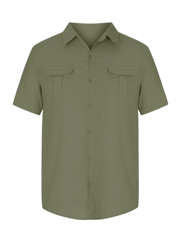 mens button shirts casual short sleeve lapel collar solid color shirts summer tops 9pcs