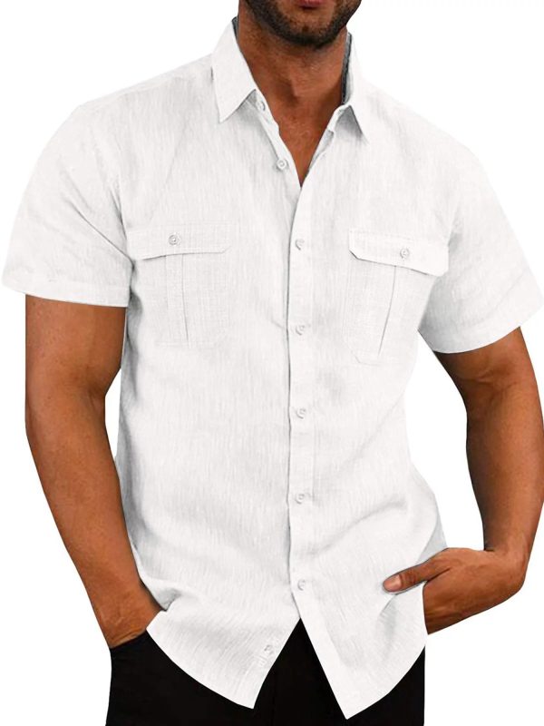 mens button shirts casual short sleeve lapel collar solid color shirts summer tops 9pcs