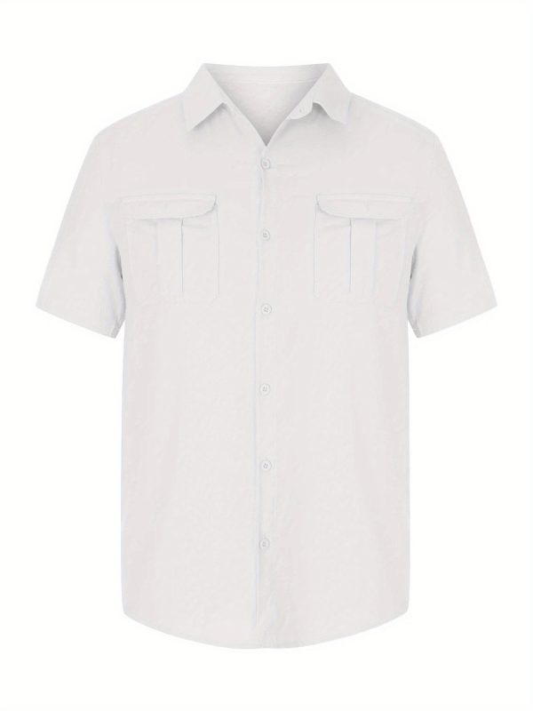 mens button shirts casual short sleeve lapel collar solid color shirts summer tops 9pcs