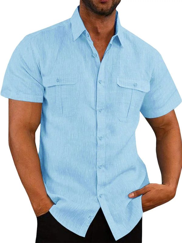 mens button shirts casual short sleeve lapel collar solid color shirts summer tops 9pcs