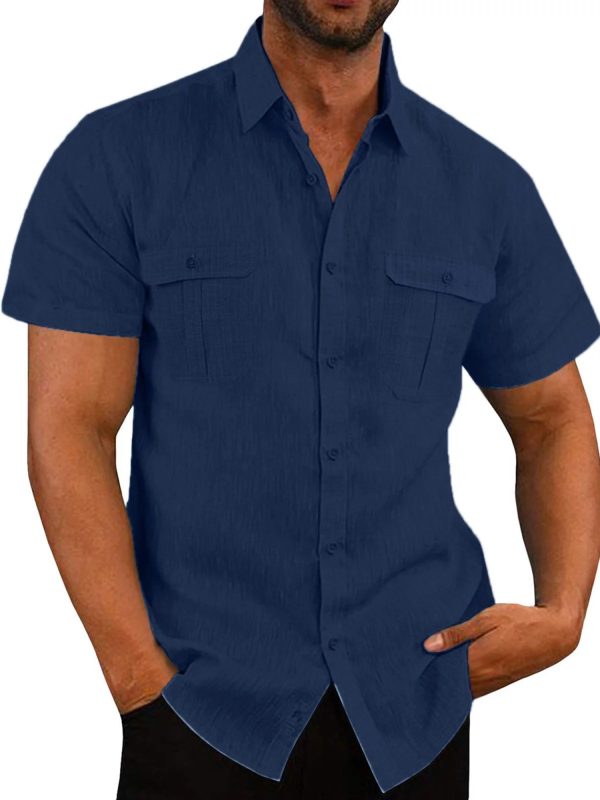 mens button shirts casual short sleeve lapel collar solid color shirts summer tops 9pcs