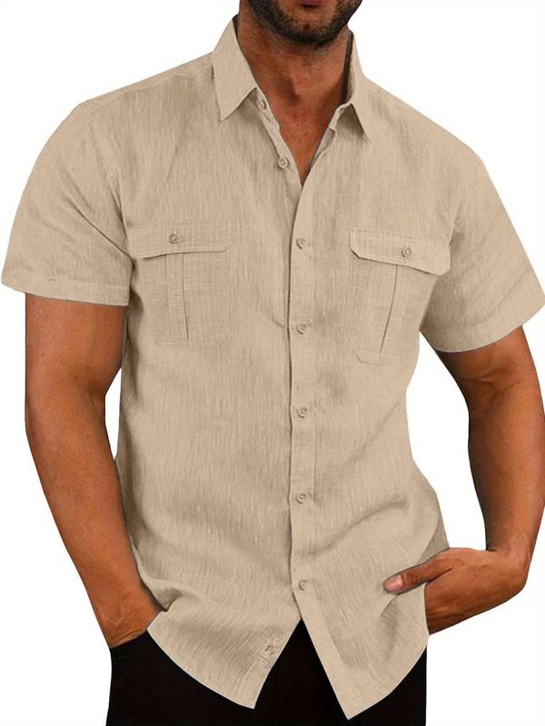 mens button shirts casual short sleeve lapel collar solid color shirts summer tops 9pcs