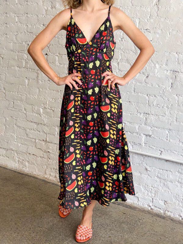 women spaghetti strap sleeveless dress summer fruit print v neck backless party dress for cocktail beach streetwear