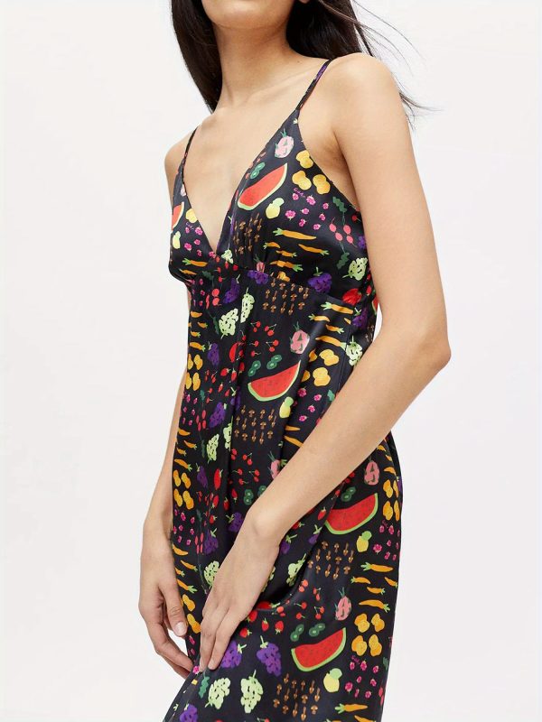 women spaghetti strap sleeveless dress summer fruit print v neck backless party dress for cocktail beach streetwear