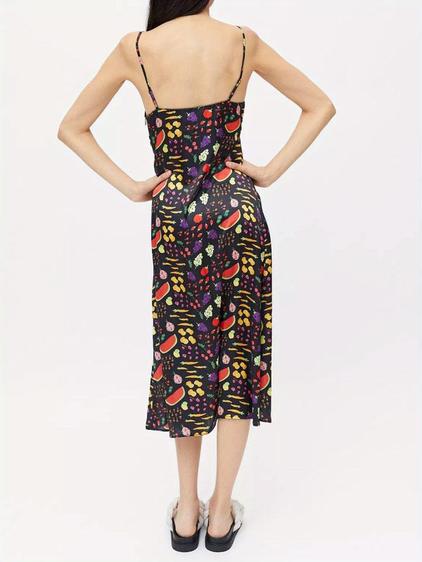women spaghetti strap sleeveless dress summer fruit print v neck backless party dress for cocktail beach streetwear