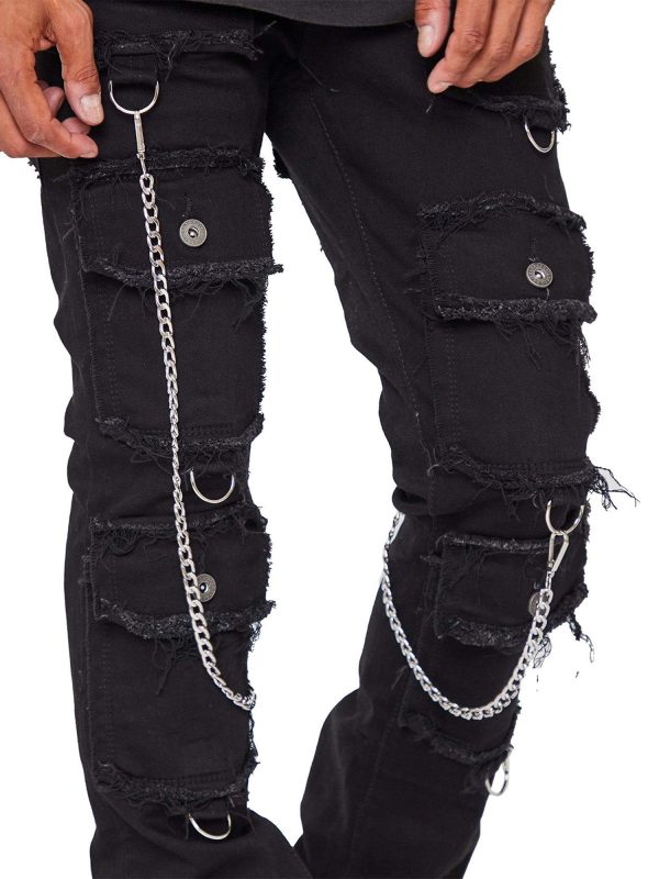 men skinny jeans retro distressed slim fit denim pants solid color long trousers streetwear