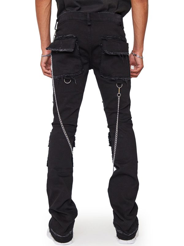 men skinny jeans retro distressed slim fit denim pants solid color long trousers streetwear