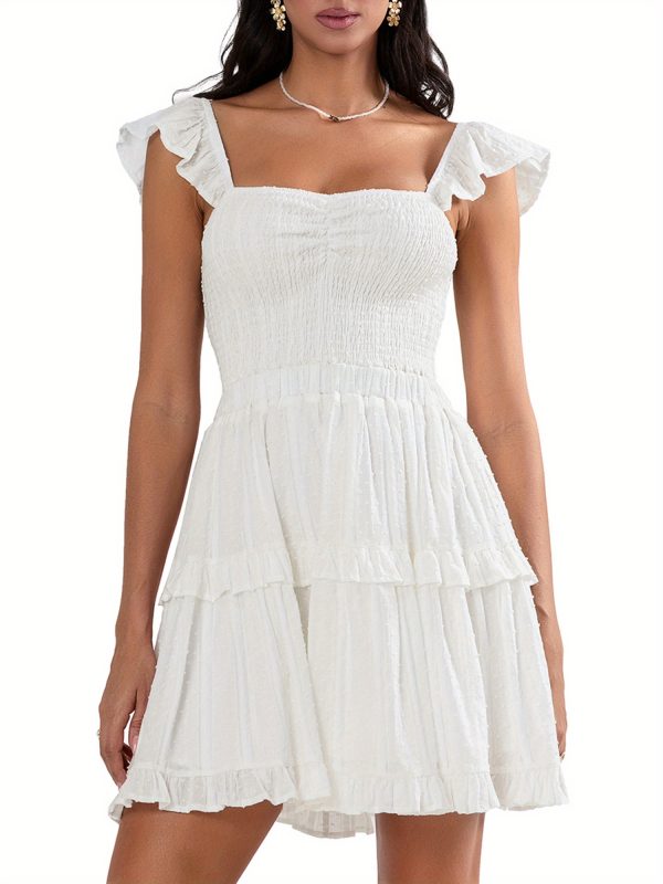 women slip dress, sleeveless backless pleated dots a line dress summer mini dress