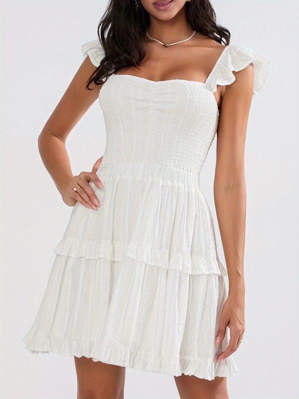 women slip dress, sleeveless backless pleated dots a line dress summer mini dress